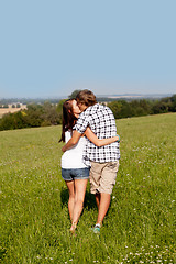 Image showing young love couple smiling outdoor in summer 