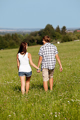 Image showing young love couple smiling outdoor in summer 