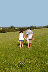 Image showing young love couple smiling outdoor in summer 