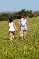 Image showing young love couple smiling outdoor in summer 