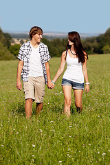 Image showing young love couple smiling outdoor in summer 