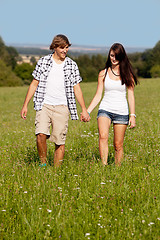 Image showing young love couple smiling outdoor in summer 