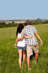 Image showing young love couple smiling outdoor in summer 