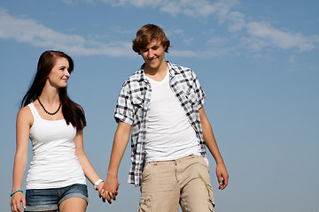 Image showing young love couple smiling outdoor in summer 