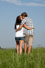 Image showing young love couple smiling outdoor in summer 