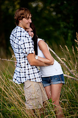 Image showing young love couple smiling outdoor in summer 