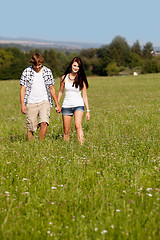 Image showing young love couple smiling outdoor in summer 
