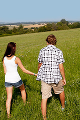 Image showing young love couple smiling outdoor in summer 