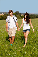 Image showing young love couple smiling outdoor in summer 