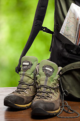 Image showing backpack and shoes backpackers