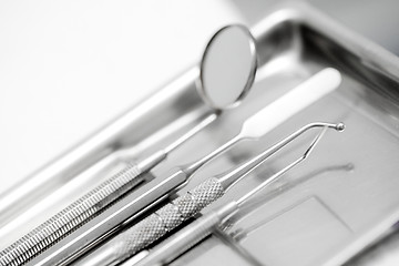 Image showing Dentist's instruments with shallow depth of field