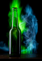 Image showing Beer bottle with color fire