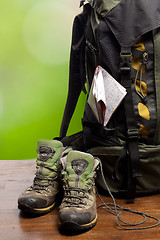 Image showing backpack and shoes backpackers