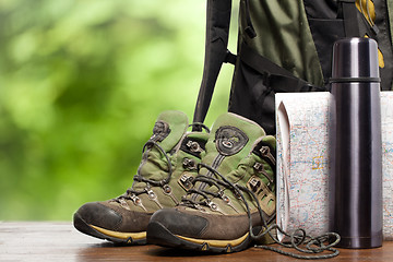 Image showing backpack and shoes backpackers