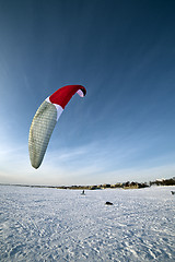 Image showing Ski kiting on a frozen lake