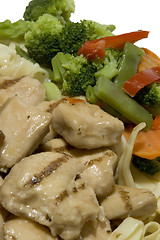 Image showing chicken marsala with vegetables and linguine