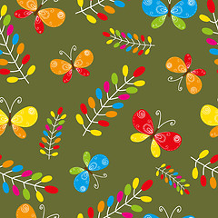 Image showing  Floral seamless pattern with bird and butterflies