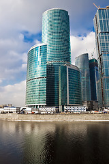 Image showing Modern skyscrapers at sunset