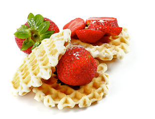 Image showing Waffles and Strawberries