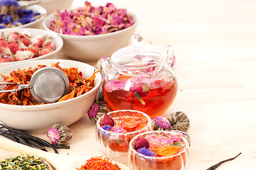 Image showing Herbal natural floral tea infusion with dry flowers