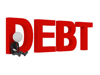 Image showing 3d man sitting sad with text 'debt'. 