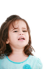 Image showing Portrait of little girl crying. Isolated on white background. 