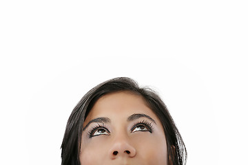 Image showing Young woman looking up