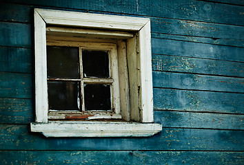 Image showing Blue wooden wall, window