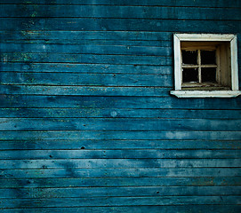 Image showing Blue wooden wall, window