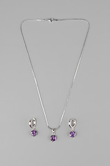 Image showing Silver necklace with earrings