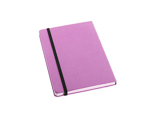 Image showing silk purple color cover note book isolated on white background