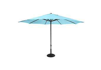 Image showing Blue beach umbrella isolated on white background