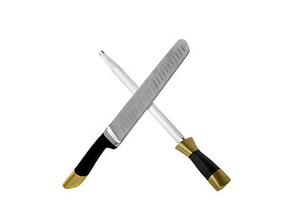 Image showing Knife and sharpener isolated on white background