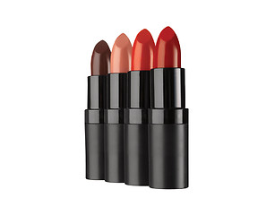 Image showing Set of red lipsticks isolated on white background