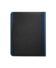 Image showing Black leather tablet computer bag on a white background