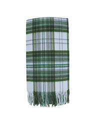 Image showing Colorful Wool green Plaid Scarf with trim isolated on white