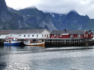 Image showing Lofoten islands fishing harbor village