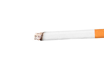 Image showing Burning cigarette with ashes isolated on white.