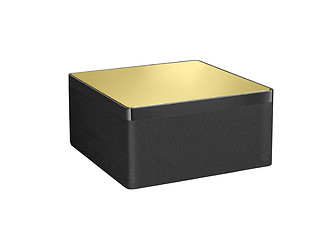 Image showing Black and gold floor sound speakers