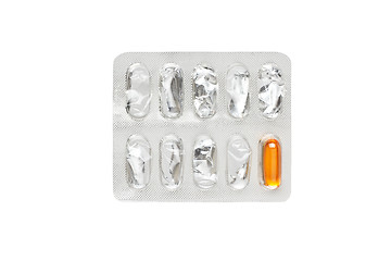 Image showing last pill in blister pack. isolated on white