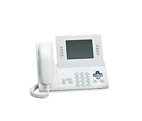 Image showing Office IP telephone set with LCD display isolated on white