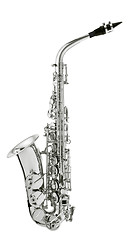 Image showing silver saxaphone on the white background