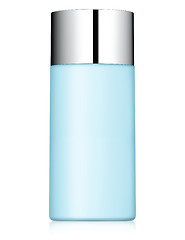 Image showing close up of a blue bottle on white background