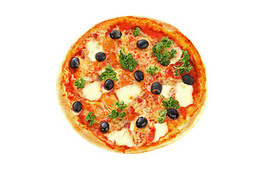 Image showing pizza with olives isolated on white