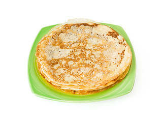 Image showing homemade pancakes pile on plate