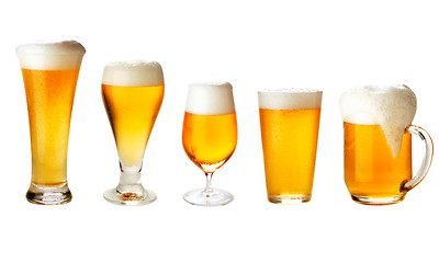 Image showing set with different glasses of beer on white - excellent quality