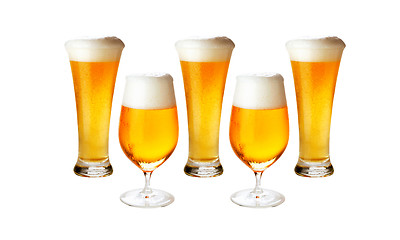 Image showing Different glasses of cold lager beer isolated- excellent quality