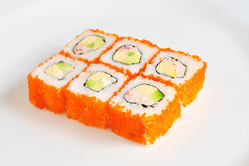 Image showing Sushi with fish and caviar