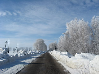 Image showing Beautiful winter landscape with hoar-frost on the road
