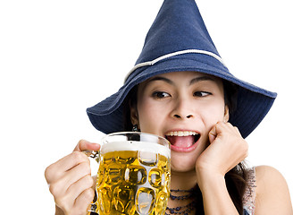 Image showing happy asian with beer